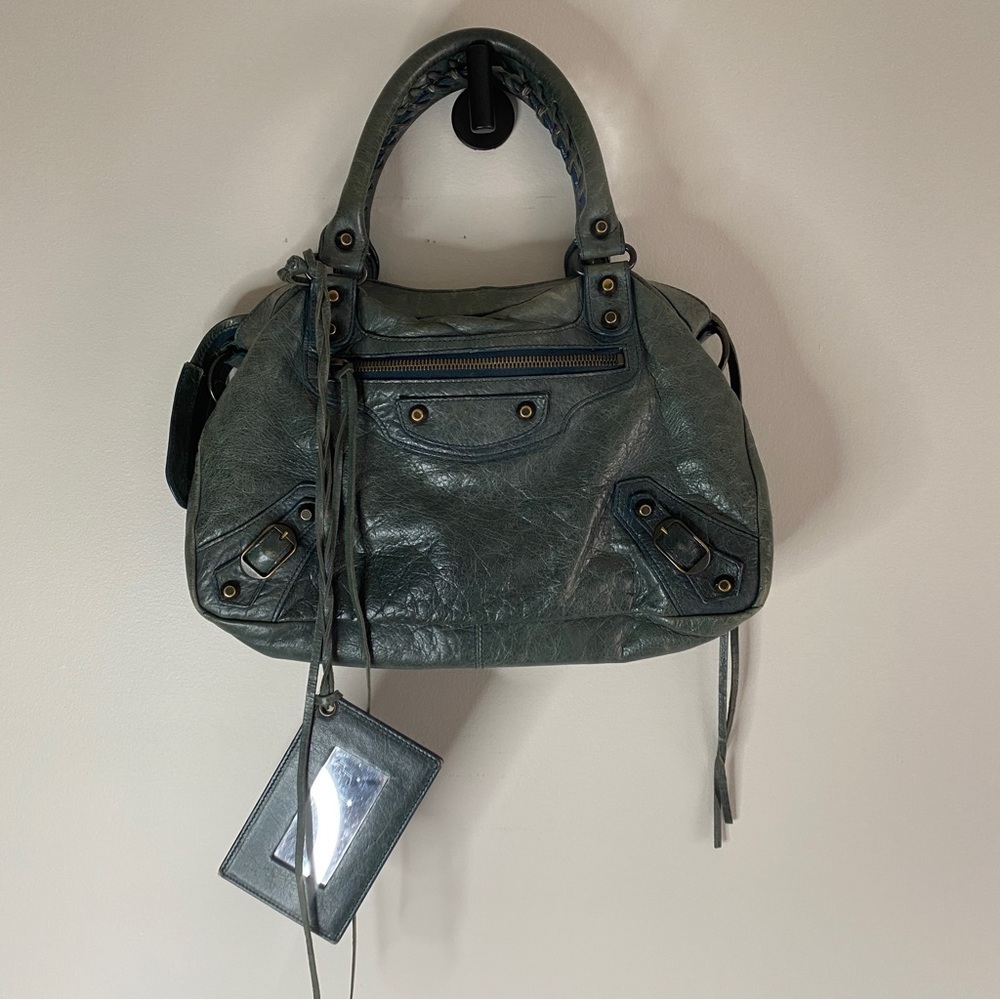 Vintage Balenciaga City Mini green teal leather handbag - Picture 4 of 14